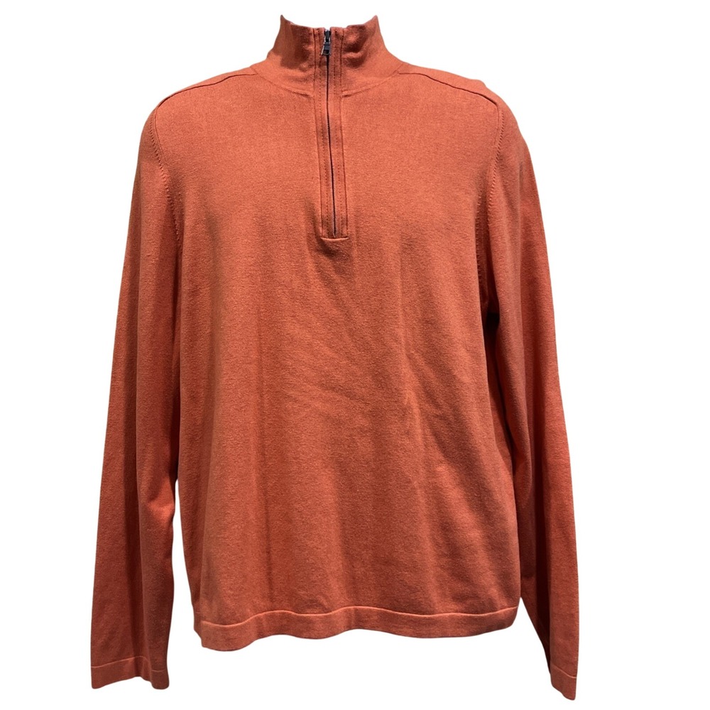 Banana Republic Sweater Mens L Burnt Orange Silk Blend Quarter Zip Mock Neck - Picture 1 of 7